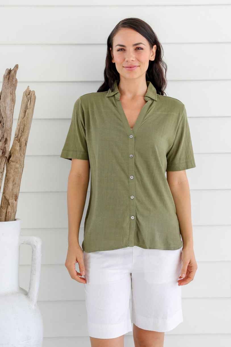 Ladies' Bamboo Jersey Short Sleeve Shirt-Sudan Brown