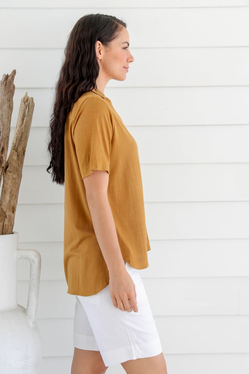 Ladies' Bamboo Jersey Short Sleeve Shirt-Sudan Brown