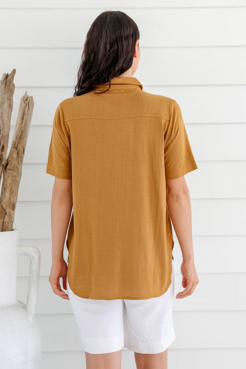 Ladies' Bamboo Jersey Short Sleeve Shirt-Sudan Brown