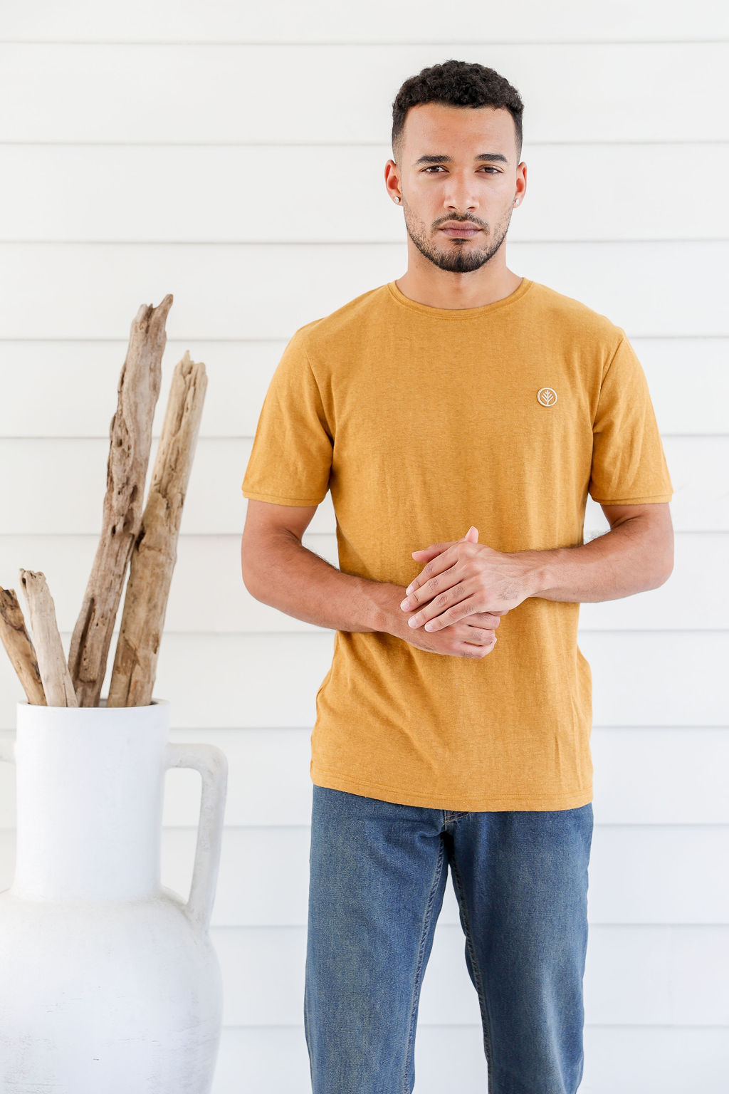 MST2228 MUSTARD 2 Men's Hemp Cotton Short Sleeve Logo Tee-Olive