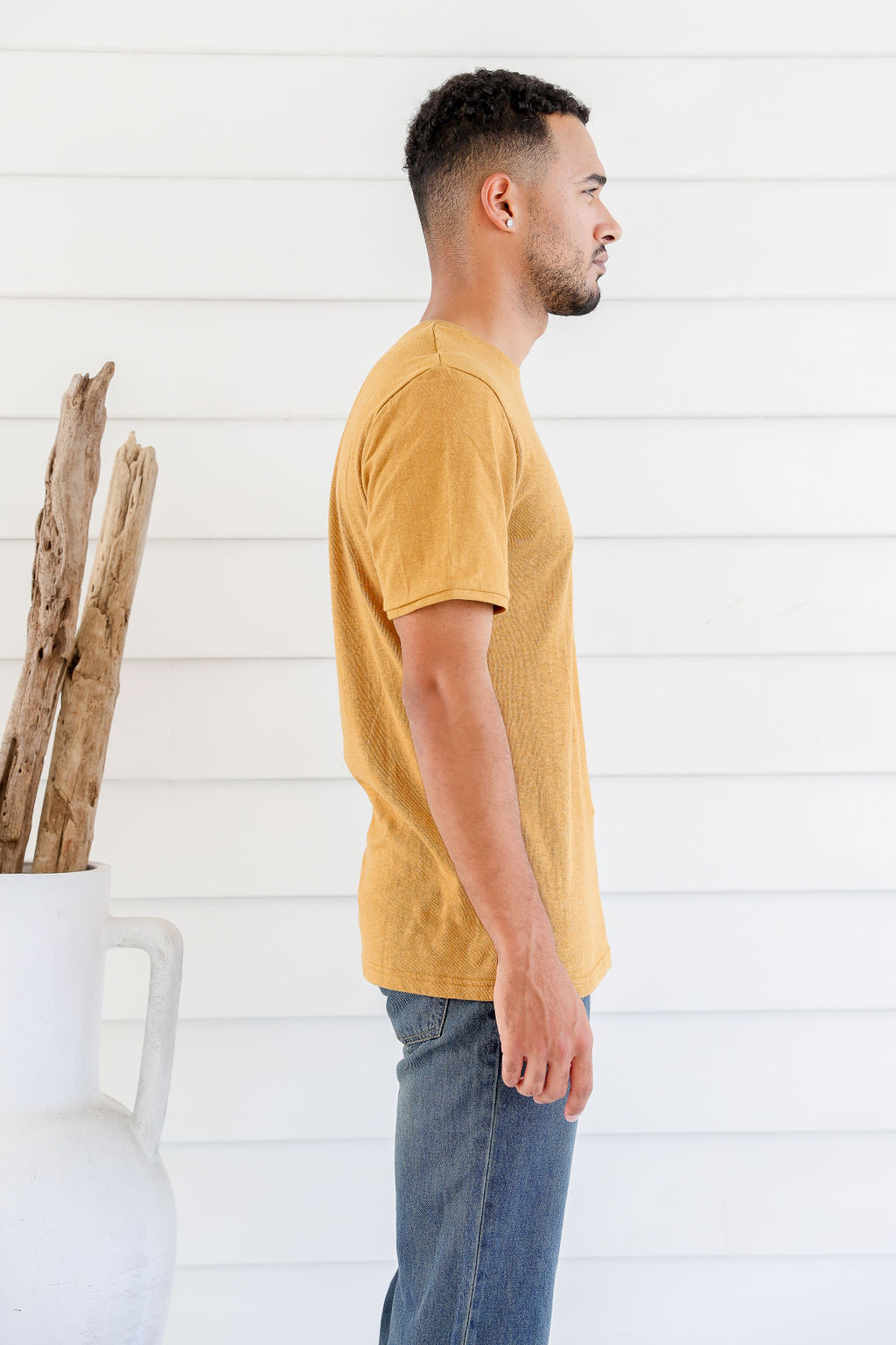 MST2228 MUSTARD 3 Men's Hemp Cotton Short Sleeve Logo Tee-Olive