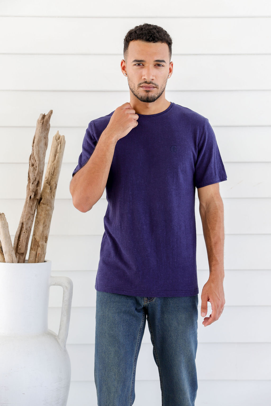MST2228 NAVY 1 Men's Hemp Cotton Short Sleeve Logo Tee-Olive