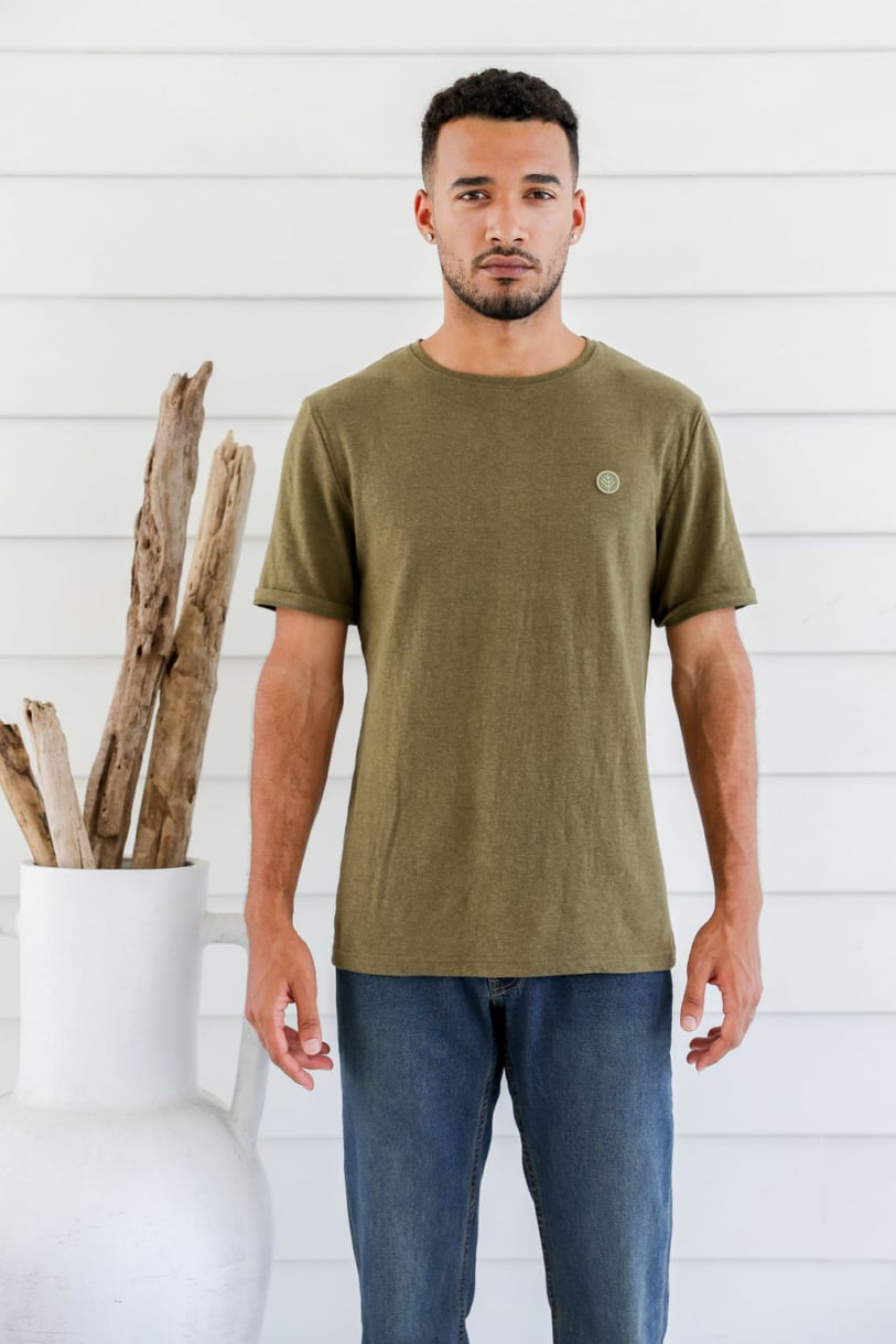 Men's Hemp Cotton Short Sleeve Logo Tee-Olive
