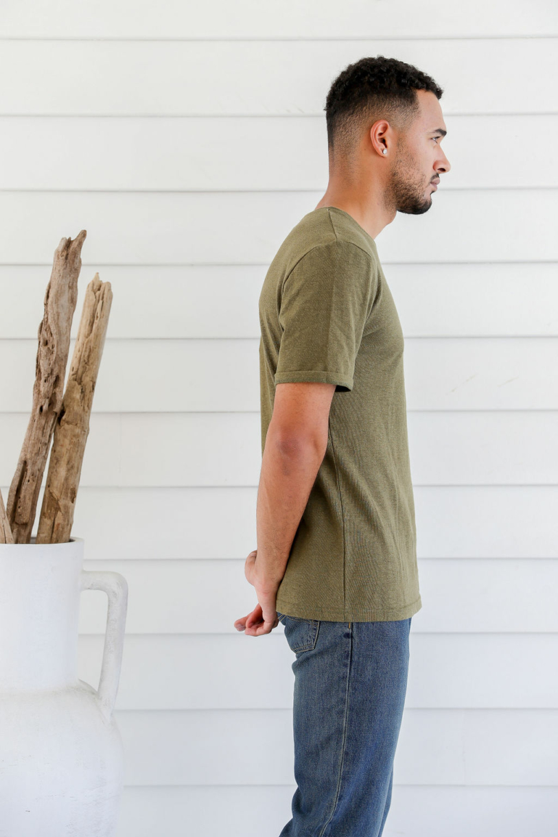 Men's Hemp Cotton Short Sleeve Logo Tee-Olive