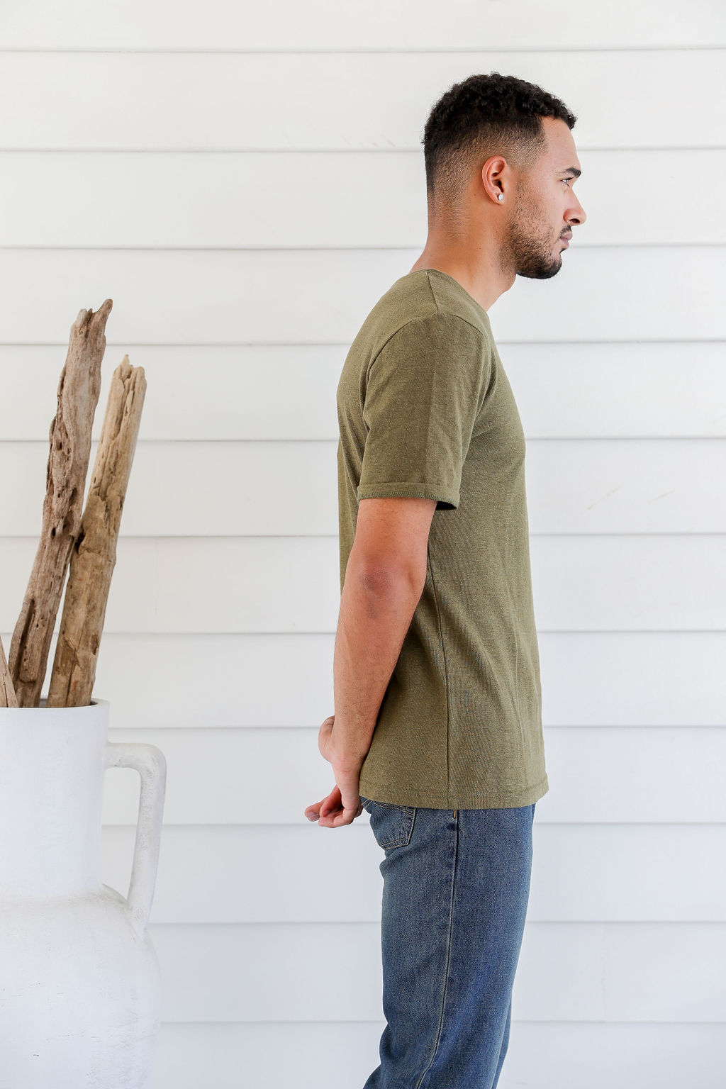 MST2228 OLIVE 3 Men's Hemp Cotton Short Sleeve Logo Tee-Olive