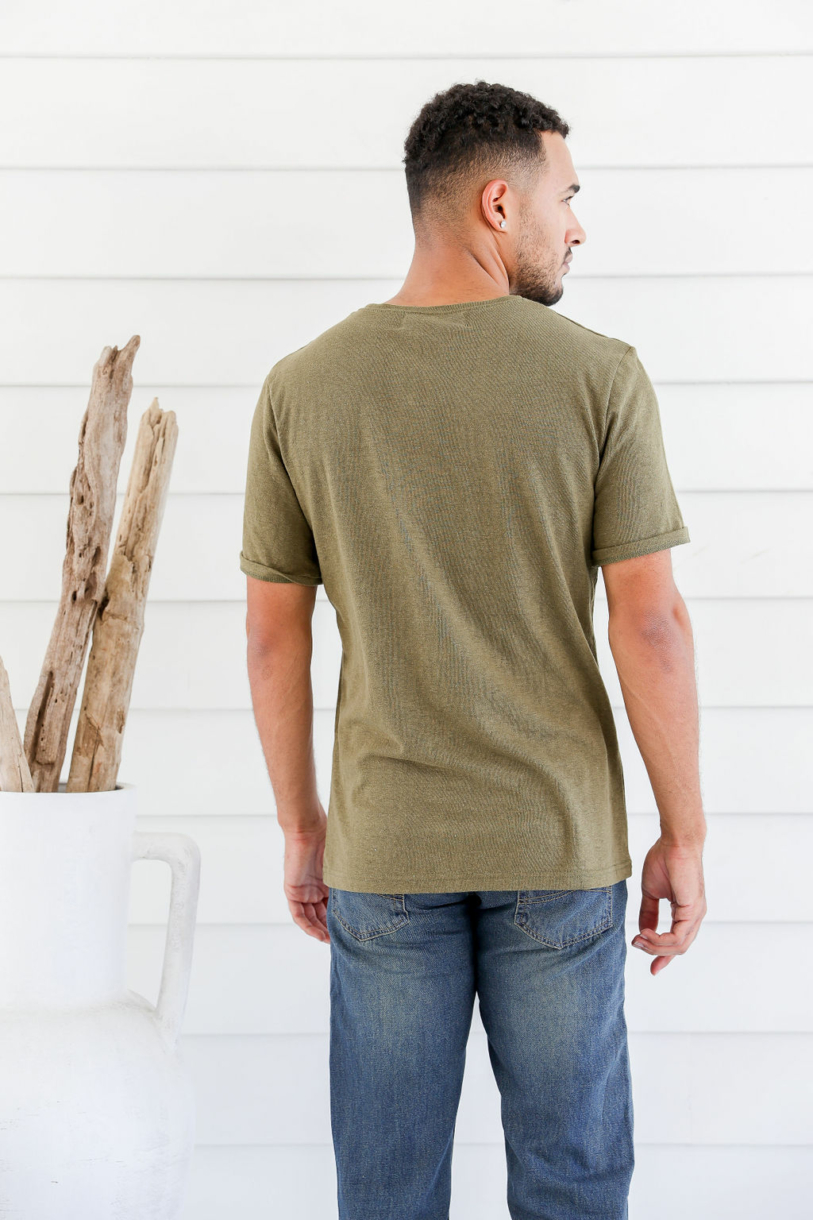 Men's Hemp Cotton Short Sleeve Logo Tee-Olive