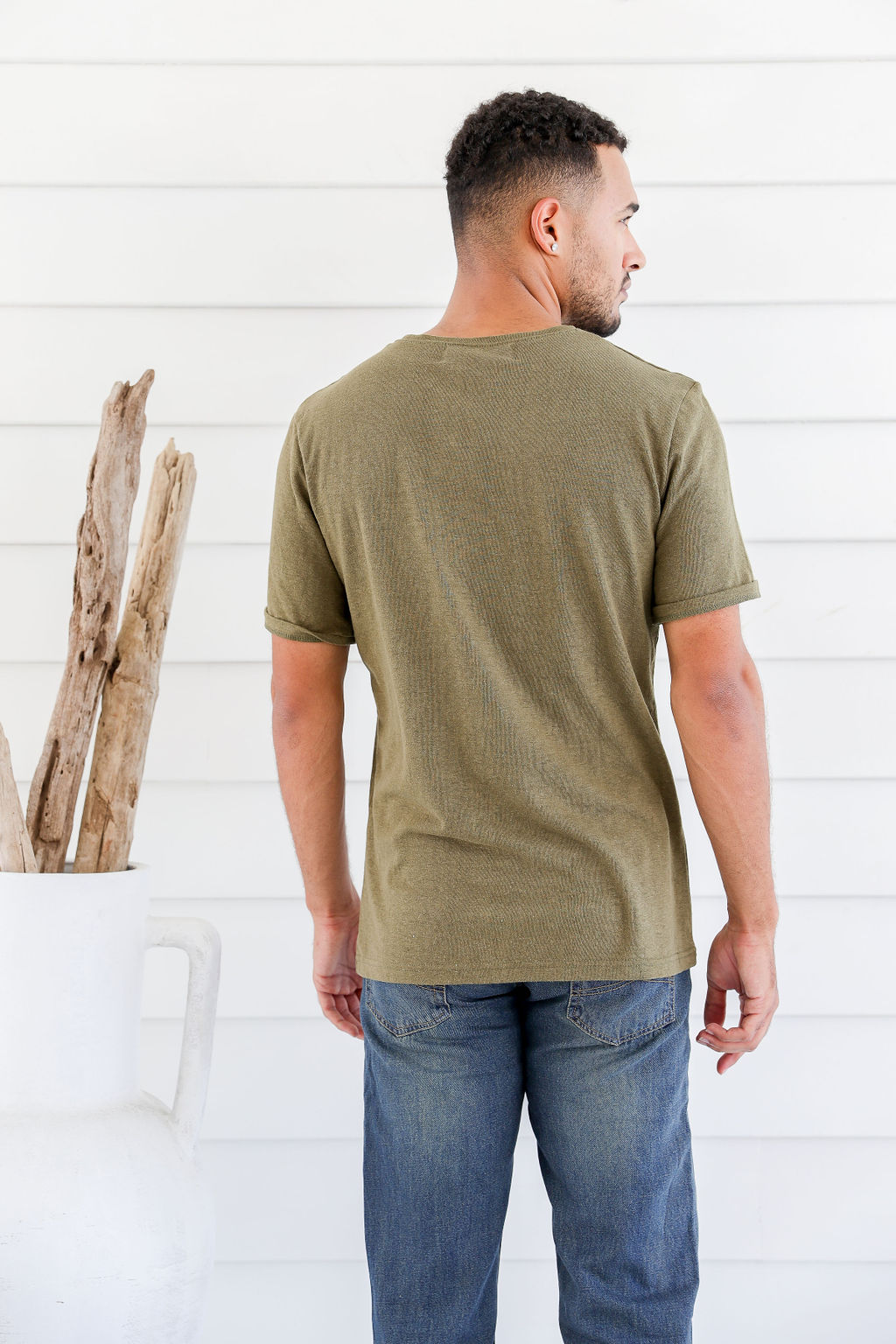 MST2228 OLIVE B Men's Hemp Cotton Short Sleeve Logo Tee-Olive