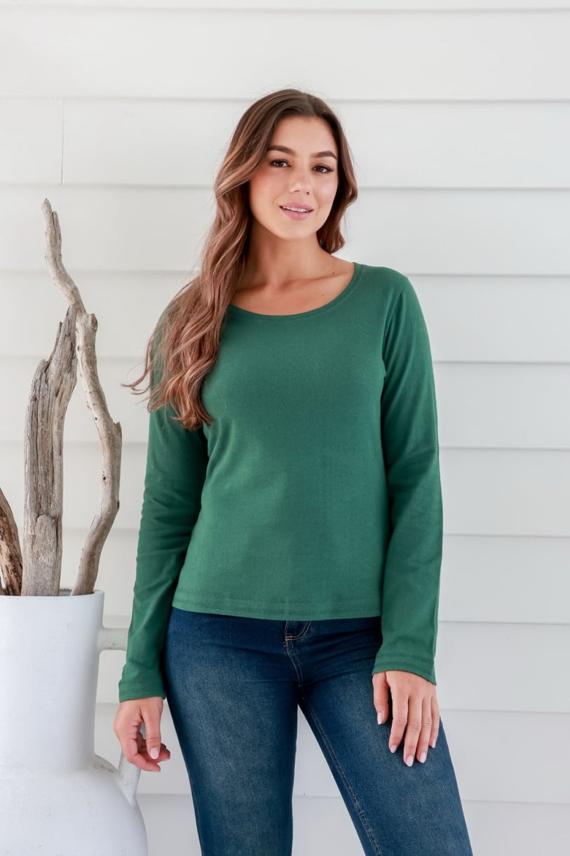 Ladies' Hemp Cotton Long Sleeve Tee-Green