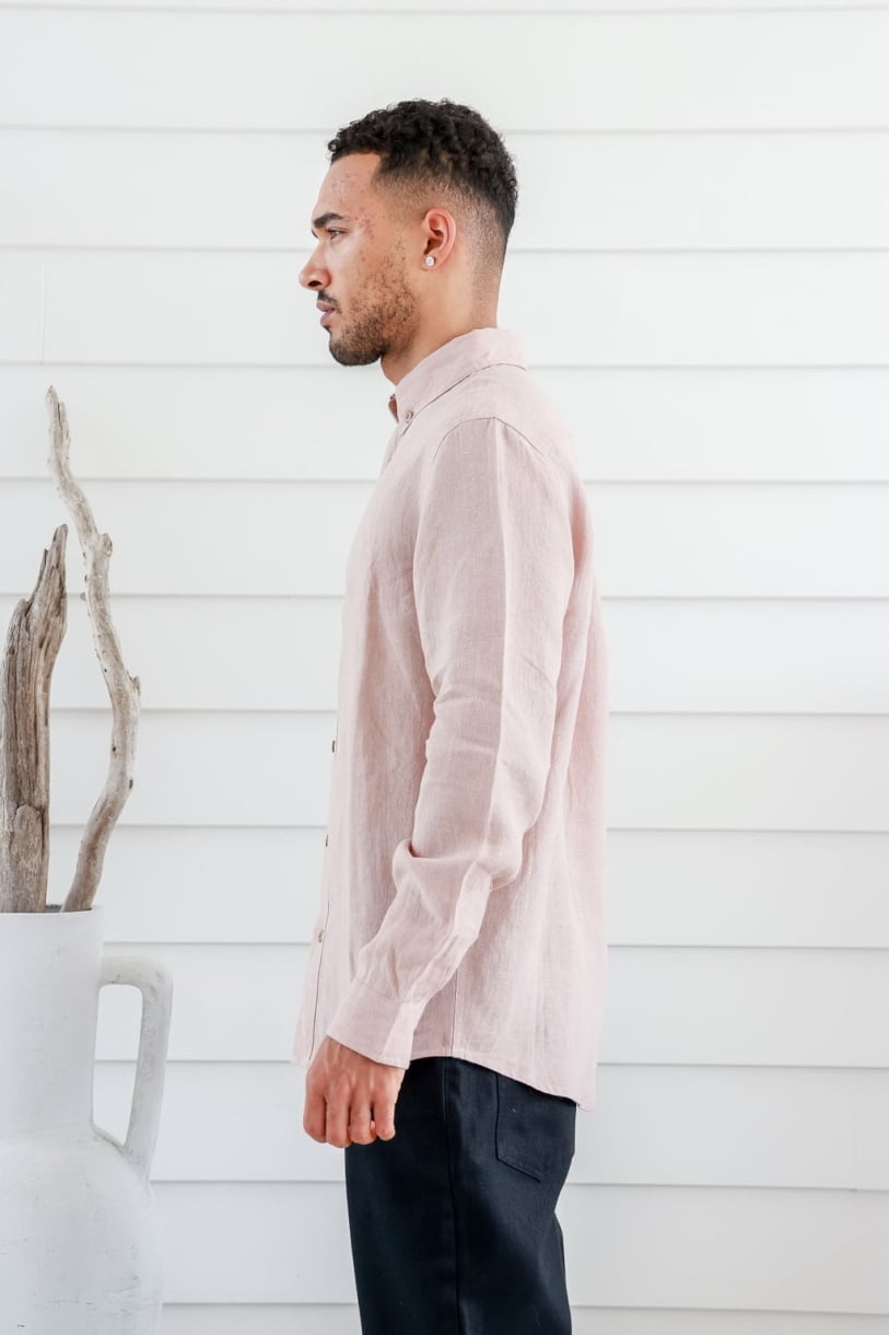 Men's 100%Hemp Slim Fit Long Sleeve Shirt-Pink Sand