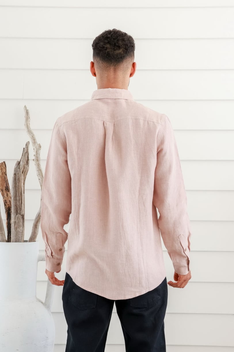 Men's 100%Hemp Slim Fit Long Sleeve Shirt-Pink Sand