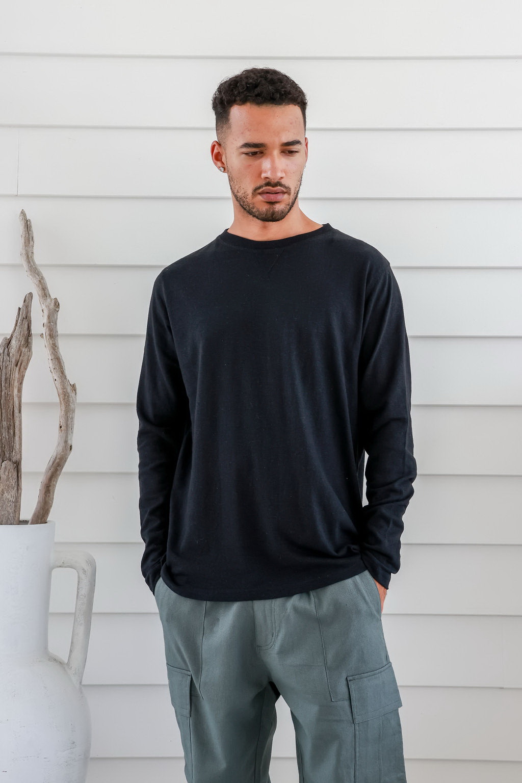 mwt2305 blk 1 Men's Hemp Cotton Long Sleeve Tee-Black