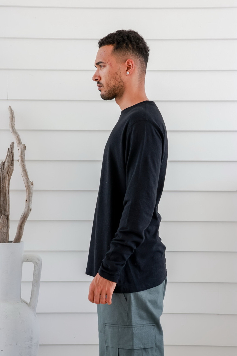 Men's Hemp Cotton Long Sleeve Tee-Black