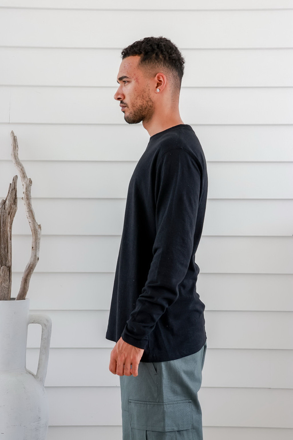 mwt2305 blk 2 Men's Hemp Cotton Long Sleeve Tee-Black