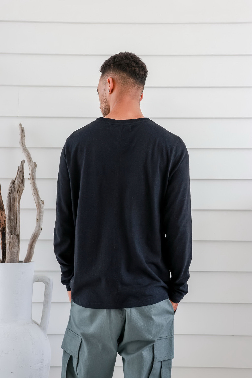 mwt2305 blk 3 Men's Hemp Cotton Long Sleeve Tee-Black