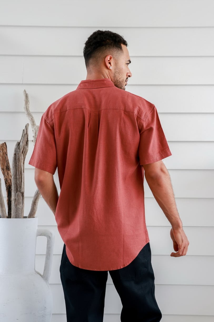 Mens Hemp Rayon Relax Fit Long Sleeve Shirt-Rust