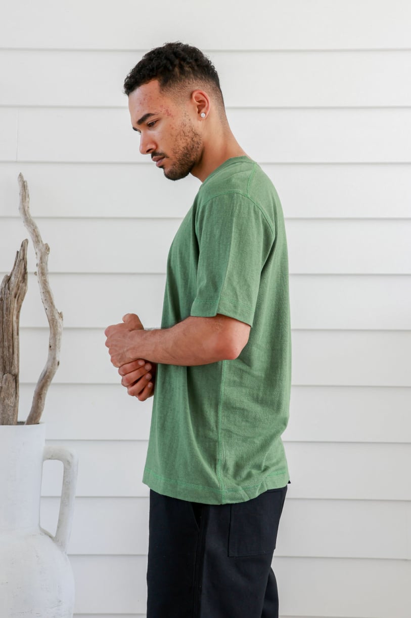 Men's Hemp Cotton Button Tee-Natural