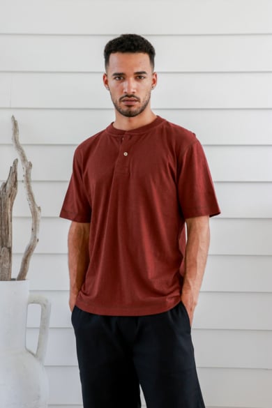 Men's Hemp Cotton Button Tee-Natural