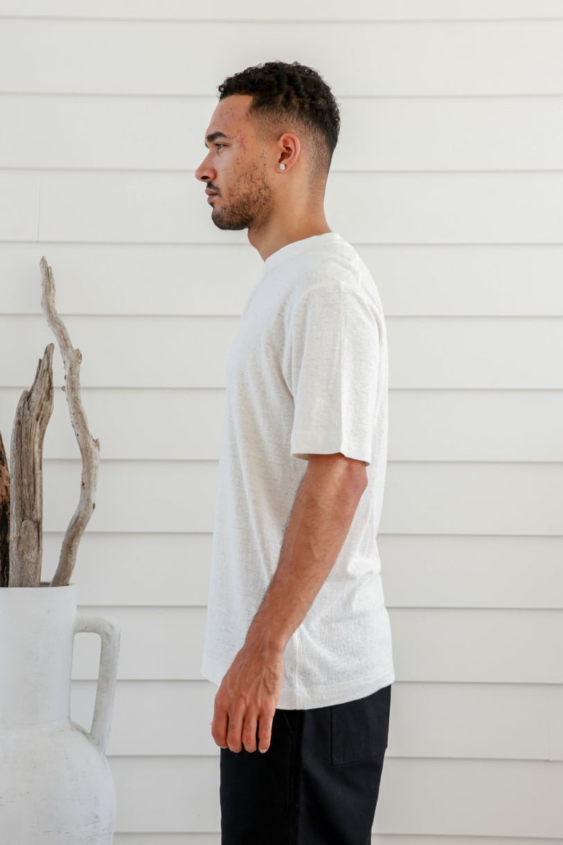 Men's Hemp Cotton Button Tee-Natural