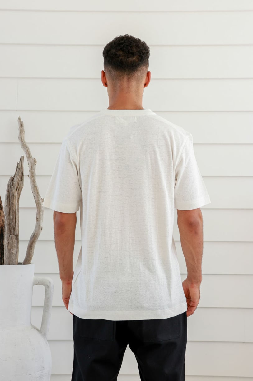 Men's Hemp Cotton Button Tee-Natural