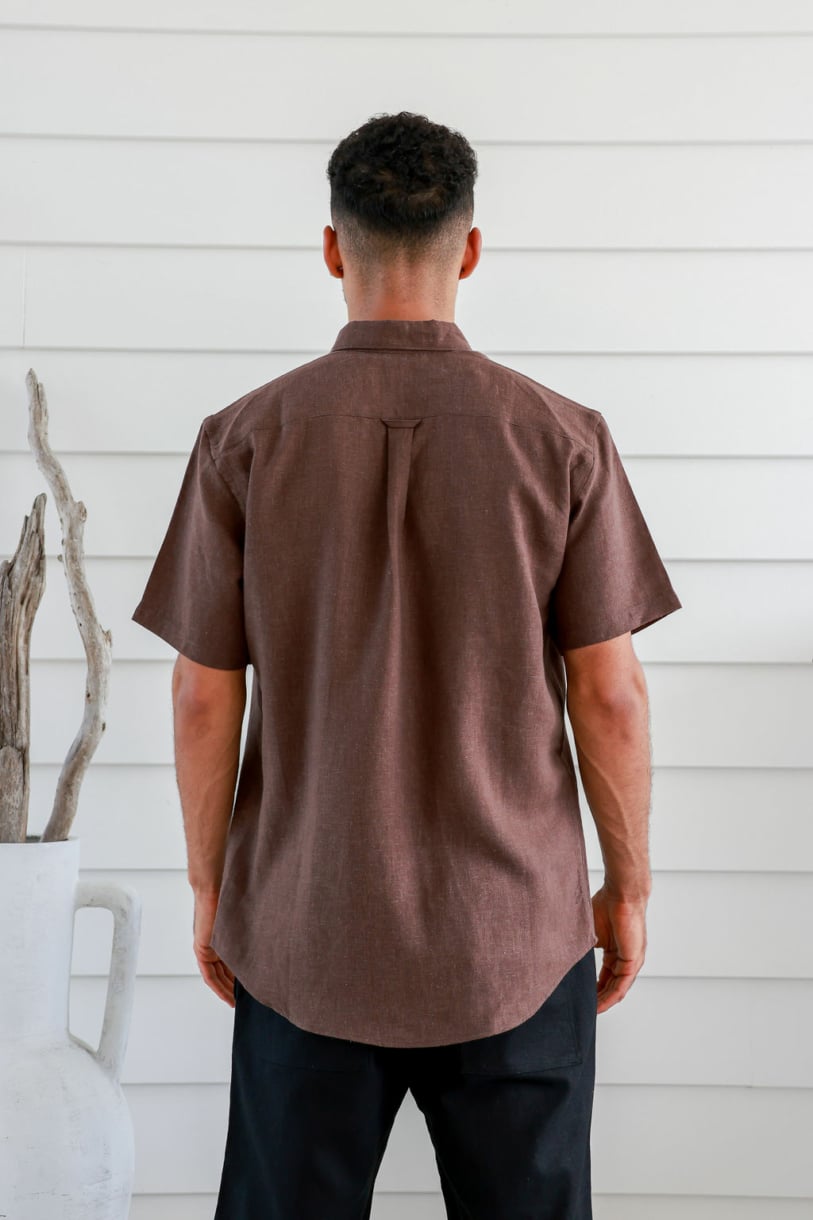 Men's Hemp Tencel Short Sleeves Shirt-Brown