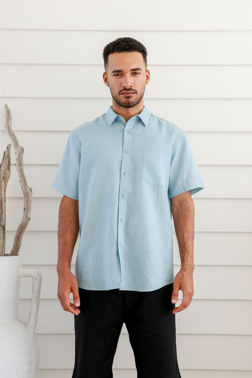 Men's Hemp Tencel Short Sleeves Shirt-Brown