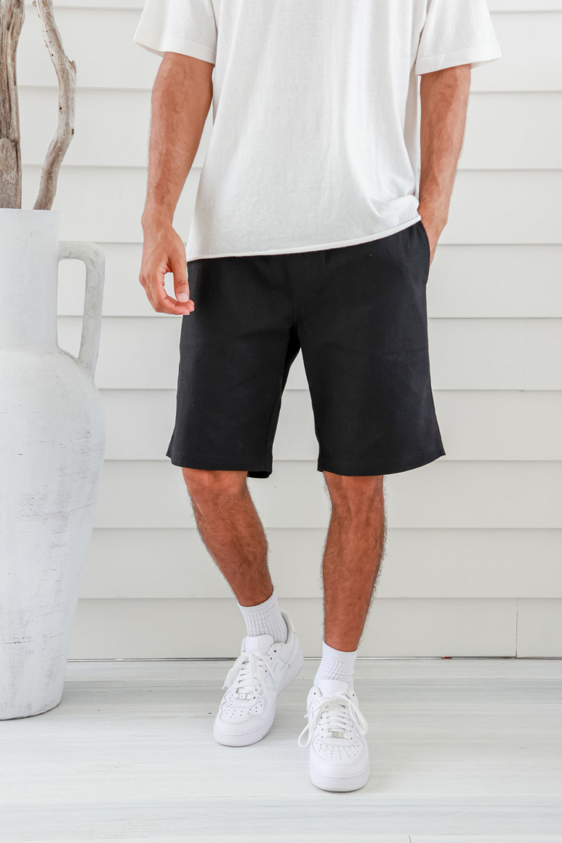 Men's Premium Hemp Elastic Waist Shorts - Black