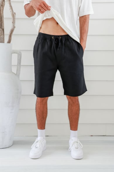 Men's Premium Hemp Elastic Waist Shorts - Black