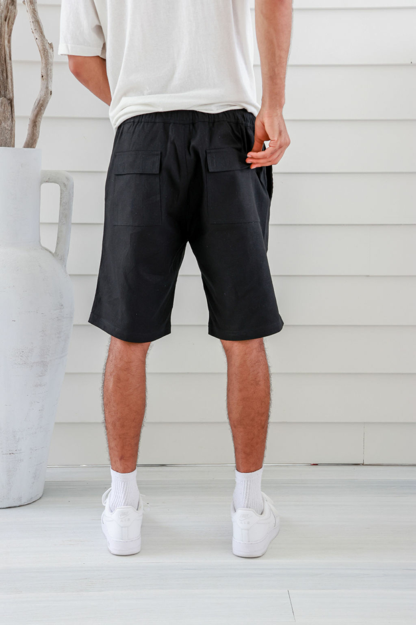 Men's Premium Hemp Elastic Waist Shorts - Black