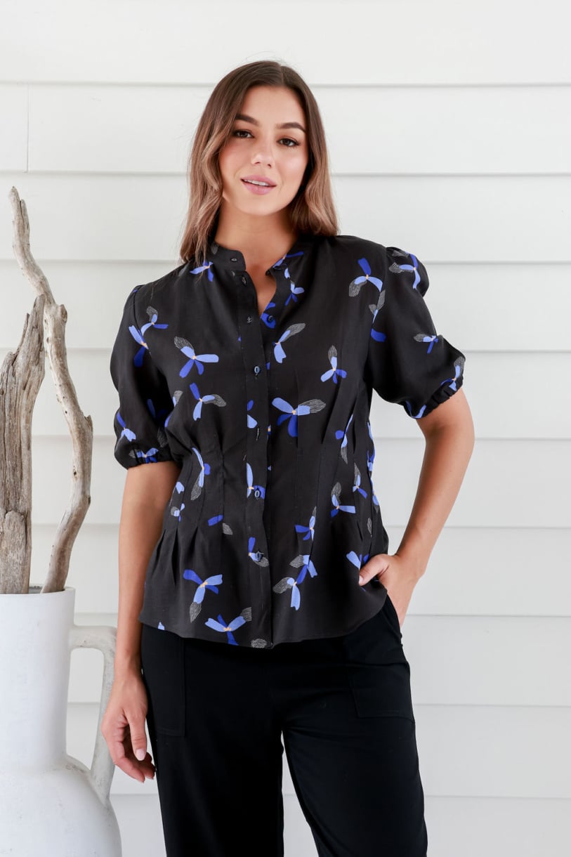 Ladies' Hemp Tencel Blouse-Navy