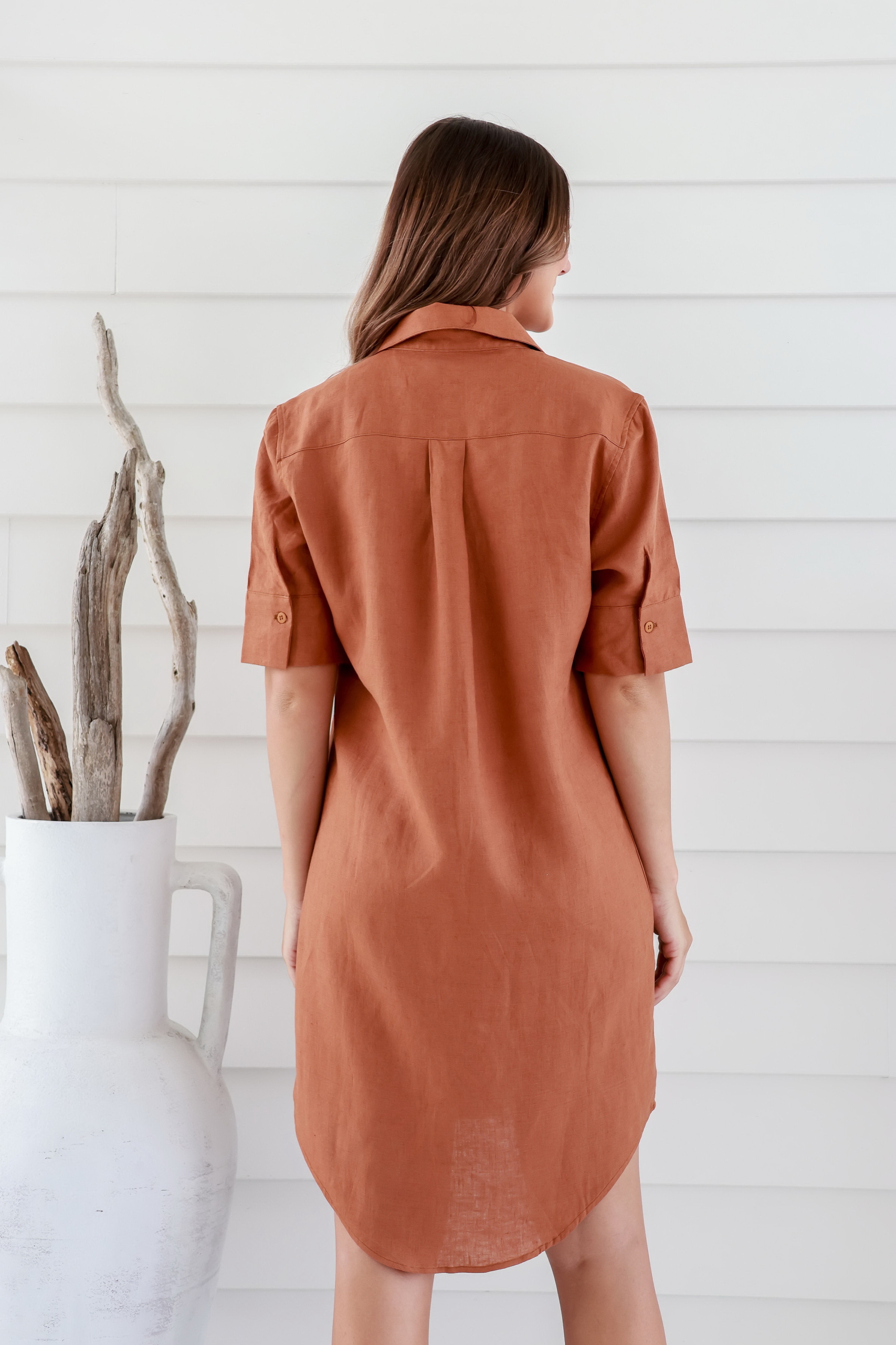 LSB2381 GINGER B Ladies' Pure Hemp Shirt Dress-Ginger