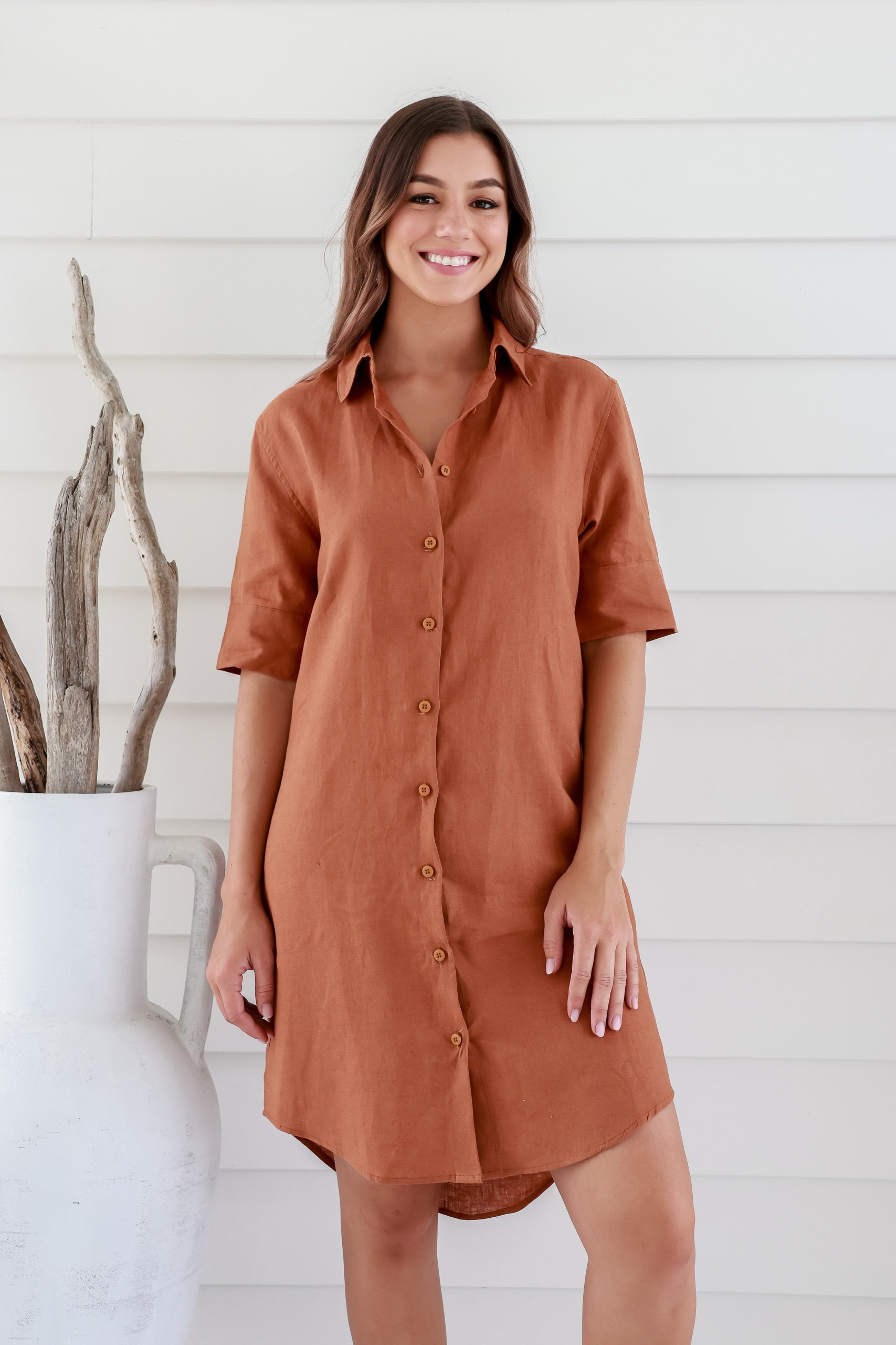 LSB2381 GINGER Ladies' Pure Hemp Shirt Dress-Ginger