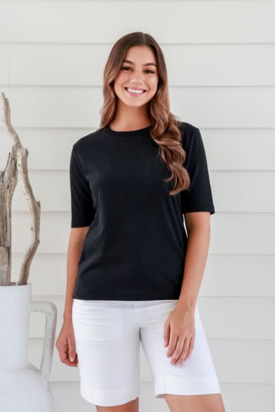 Ladies' Hemp Cotton Boxy Tee-Black