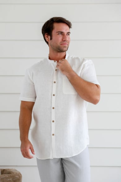 Men's 100%Hemp Grandpa Short Sleeve Shirt-Bone