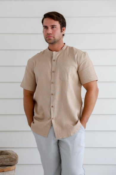 Men's 100%Hemp Grandpa Short Sleeve Shirt-Bone