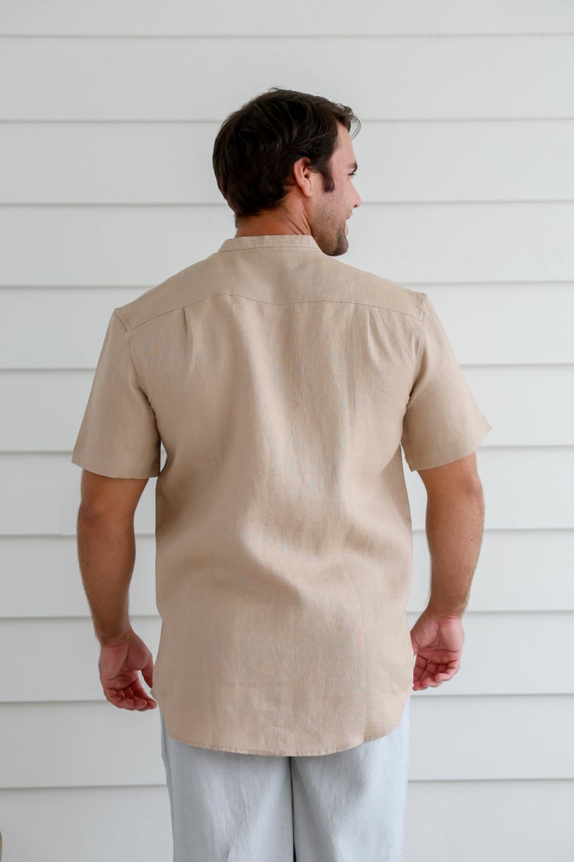 Men's 100%Hemp Grandpa Short Sleeve Shirt-Bone
