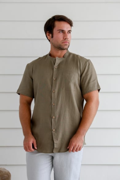 Men's 100%Hemp Grandpa Short Sleeve Shirt-Bone