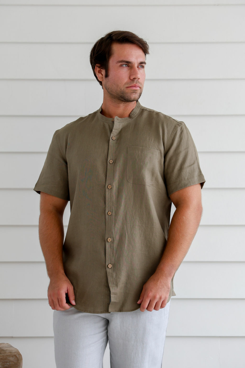 Men's 100%Hemp Grandpa Short Sleeve Shirt-Bone