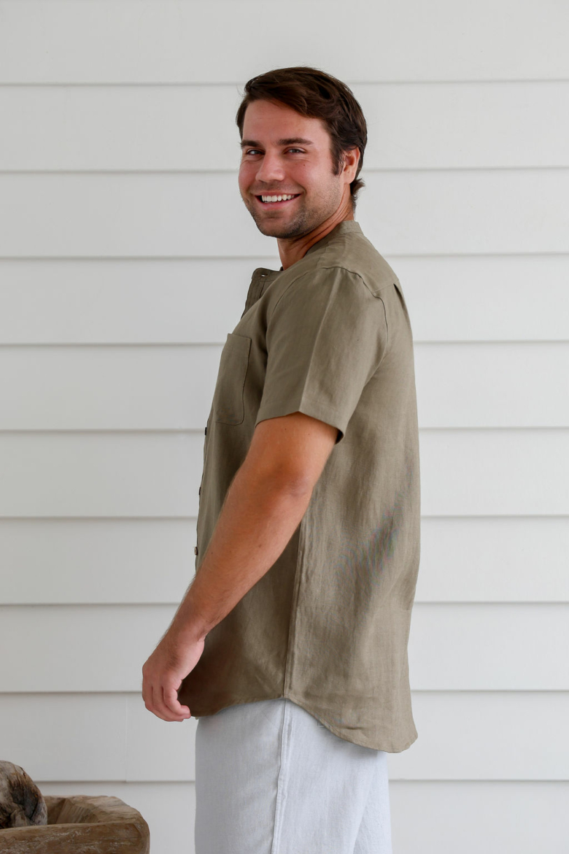 Men's 100%Hemp Grandpa Short Sleeve Shirt-Bone