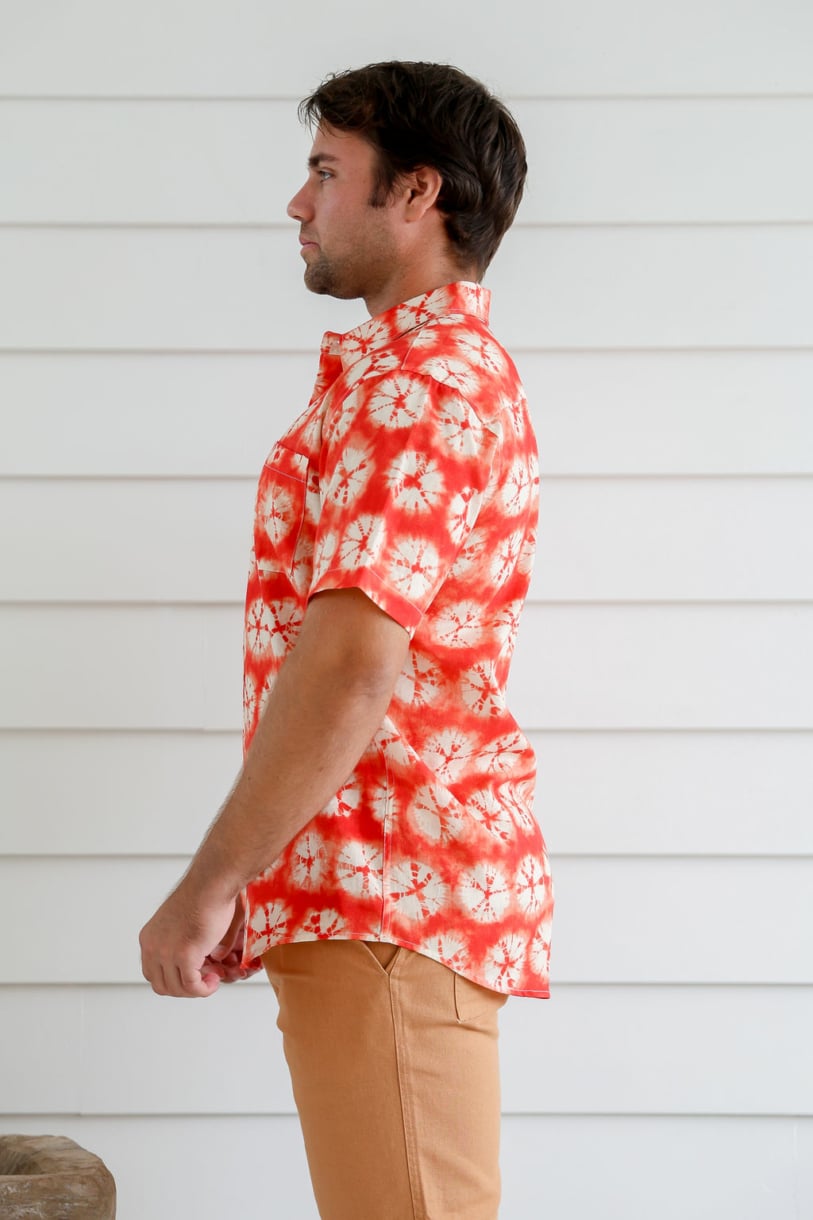 Men's Hemp Cotton Tie Dye Short Sleeves Shirt-Red