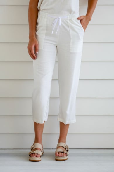 Ladies' Hemp Cotton 7/8 Elastic Waist Pants-Navy