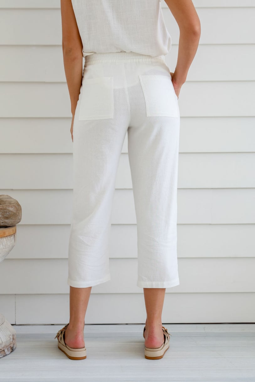 Ladies' Hemp Cotton 7/8 Elastic Waist Pants-Navy