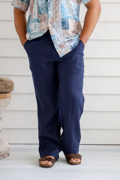 Men's 100% Premium Hemp Relaxing Beach Pants with Draw String-Navy