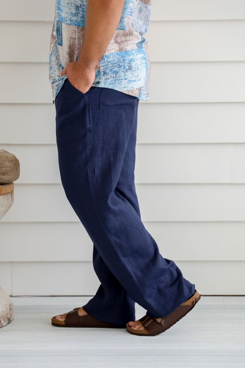 Men's 100% Premium Hemp Relaxing Beach Pants with Draw String-Navy