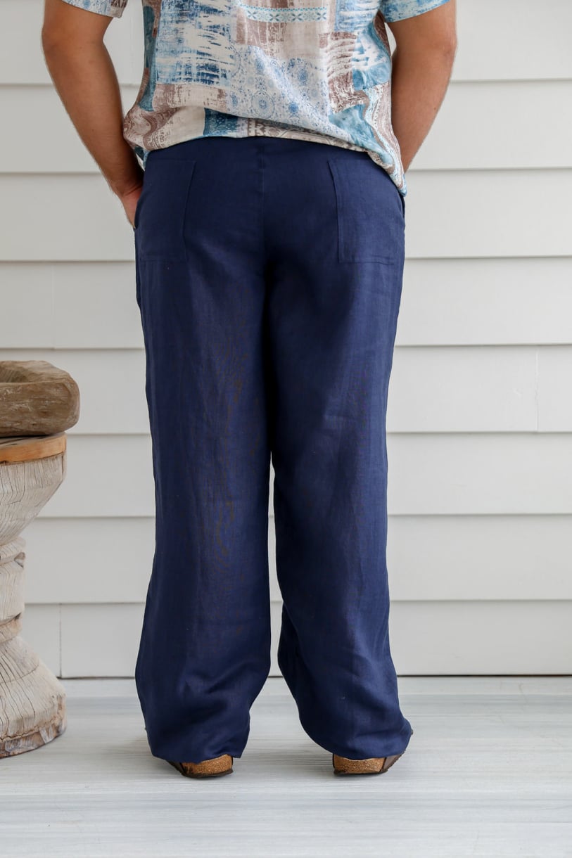 Men's 100% Premium Hemp Relaxing Beach Pants with Draw String-Navy