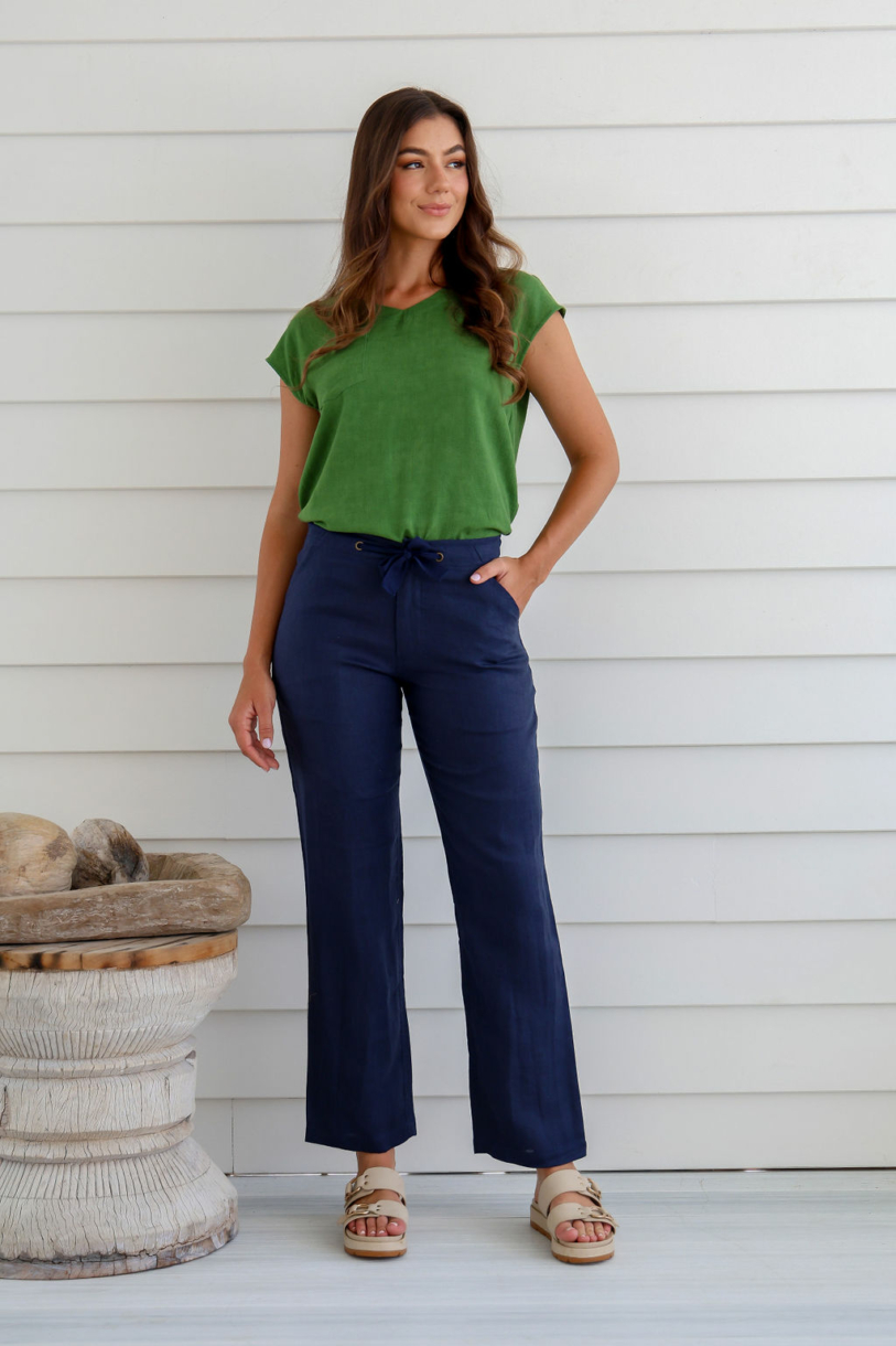 LSB796 Ladies 100%Premium Hemp Drawstring Beach Pants-Navy