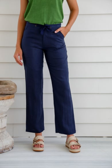 LSB796 Ladies 100%Premium Hemp Drawstring Beach Pants-Navy