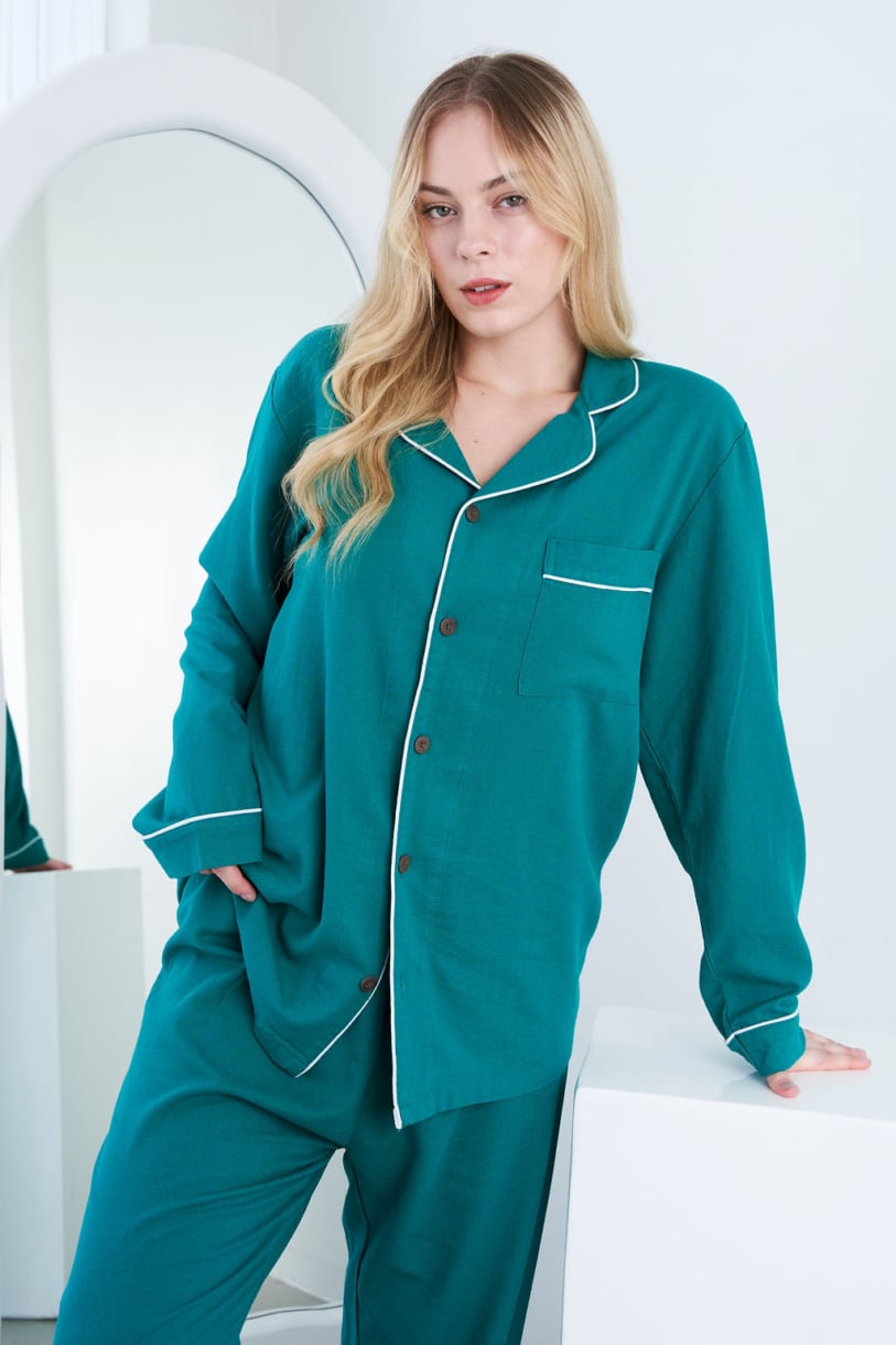Unisex Hemp Rayon Long Sleeves Pajama Set-Natural