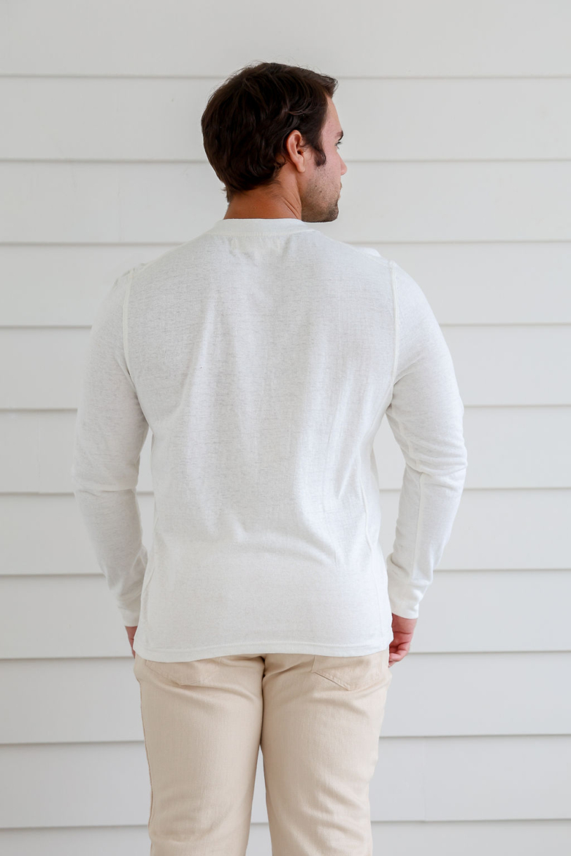 MEN'S HEMP COTTON LONG SLEEVES BUTTON TEE-BLUE
