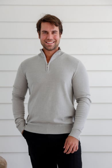 MEN'S HEMP COTTON KNIT ZIP SWEATE-RED