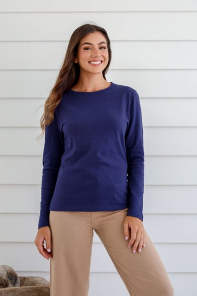 Ladies' Hemp Cotton Long Sleeves Tee-Navy